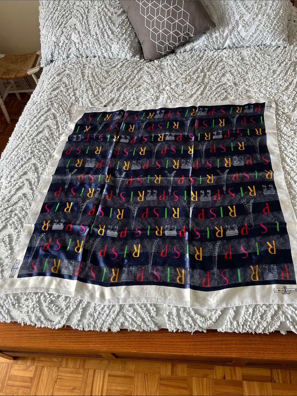 J Mico Sancho Paris scarf 36x36  Print Scarf in Navy with Multicolor